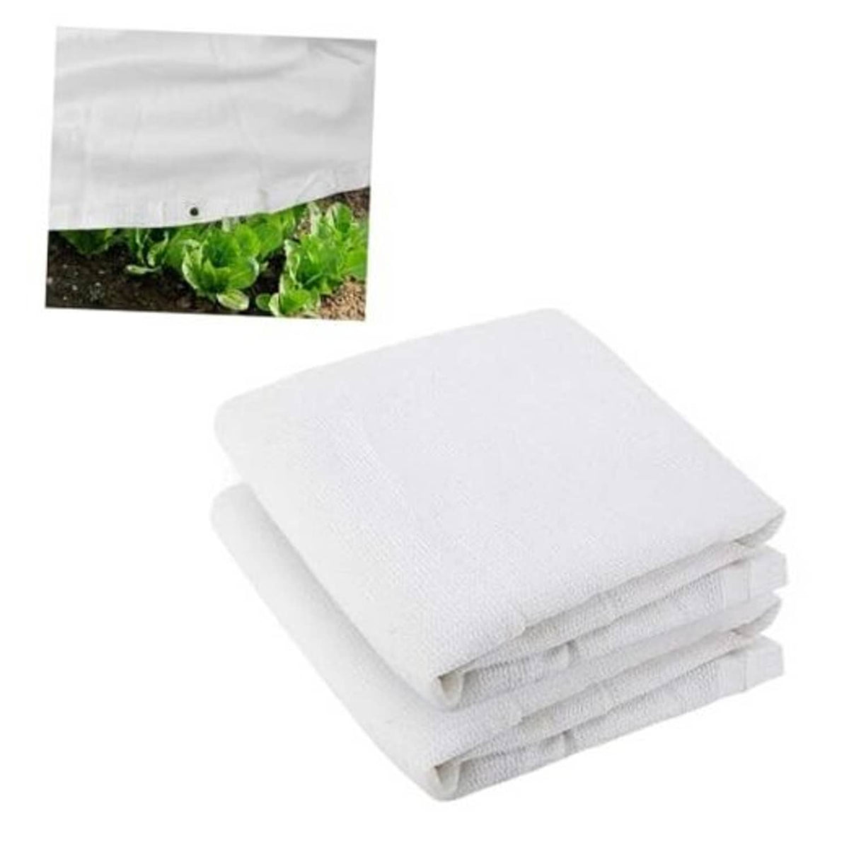 White shade cloth, folded stack for garden plant shade coverage