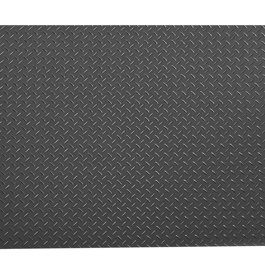 Black PVC diamond-pattern garage floor mat surface with raised traction texture.