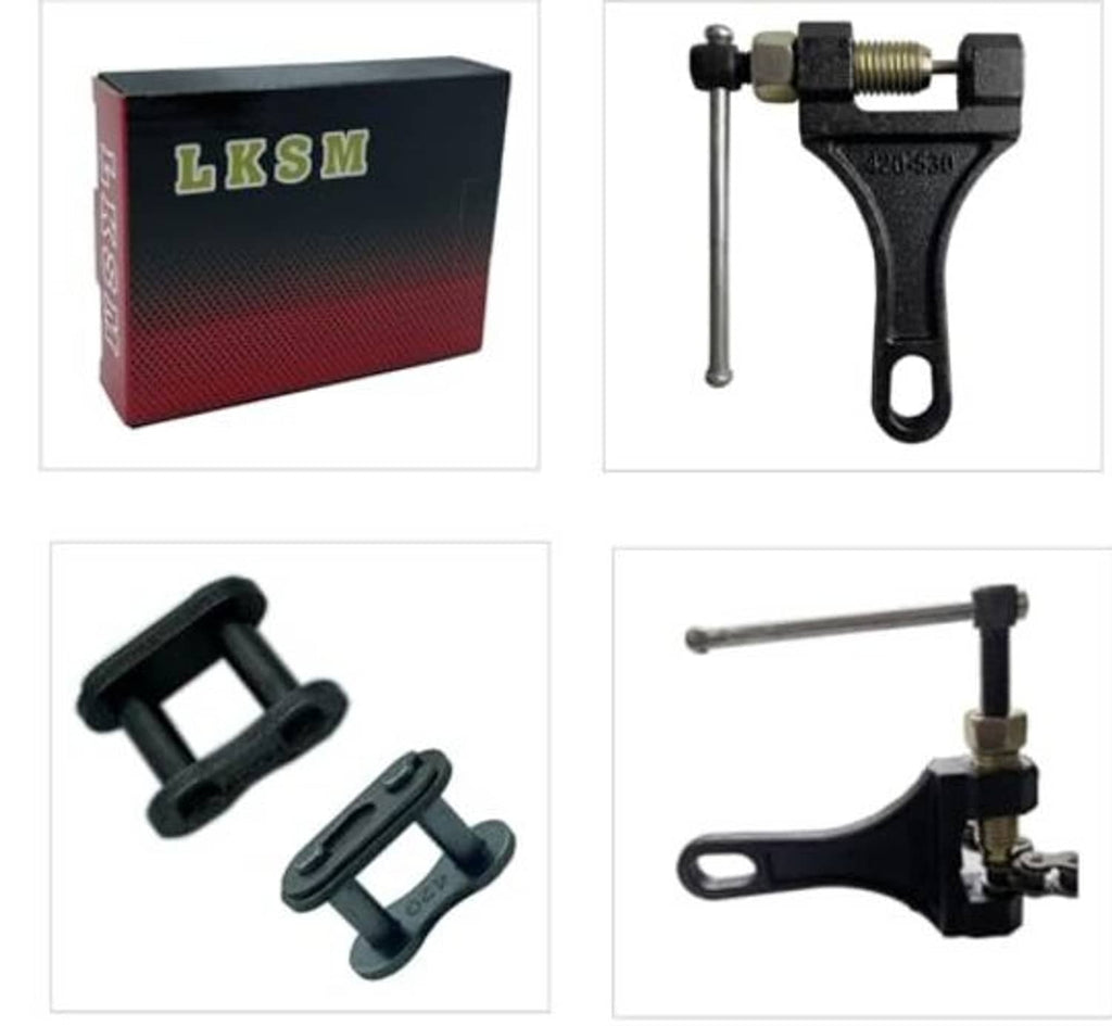 Chain breaker tool for roller chains with long handle and clamp head