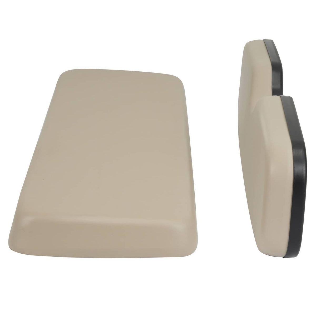 Tan seat cushion bottom with side view showing black mounting edge