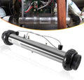 Spa heater assembly with stainless steel tube and black end caps, sensors wiring