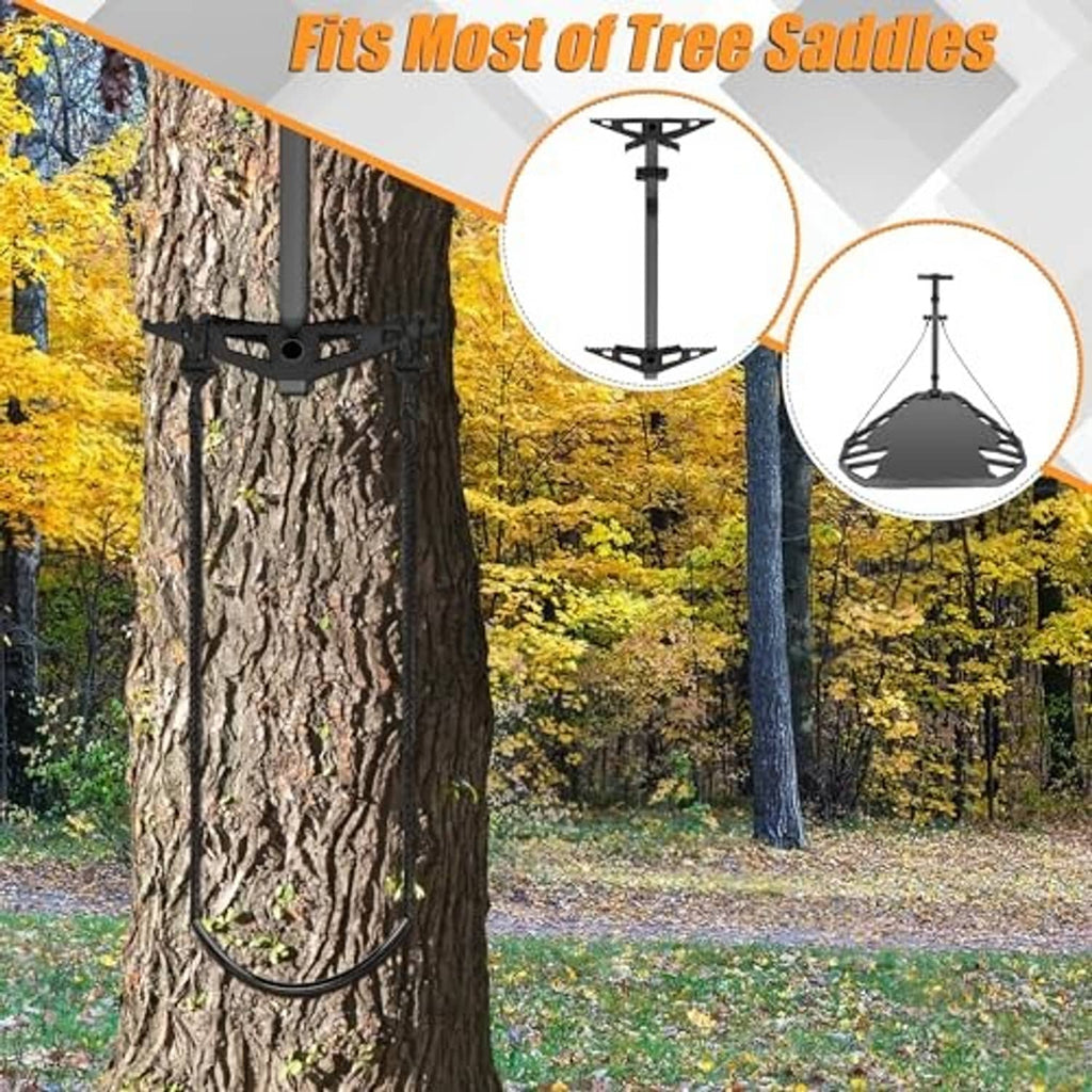 Tree trunk with a black U-shaped climbing aider loop wrapped around bark