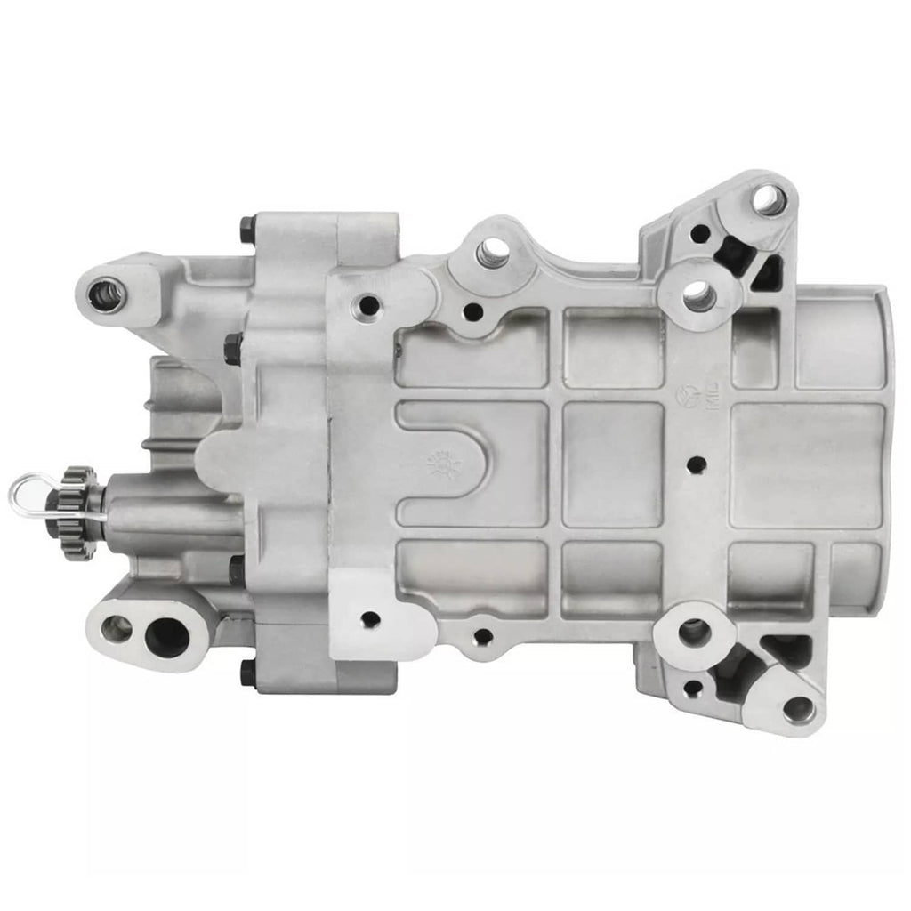 Engine oil balance shaft pump assembly, silver metal housing with side shaft and holes