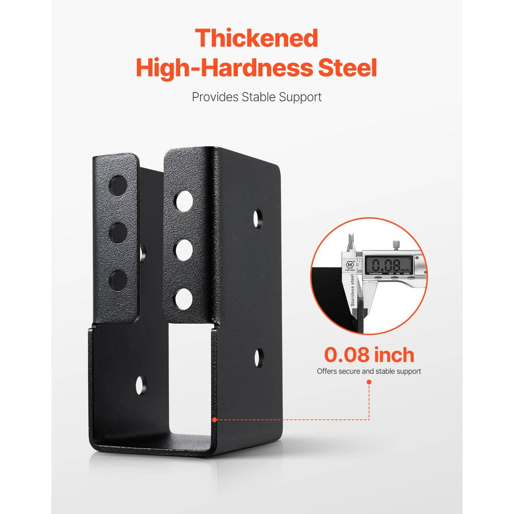 Thick steel concealed joist hanger bracket with punched holes and U-channel base, black