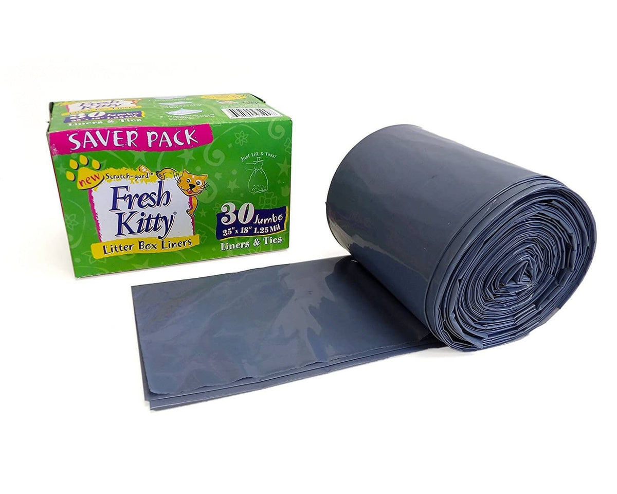 Dark blue cat litter box liner roll with 30 count saver pack box