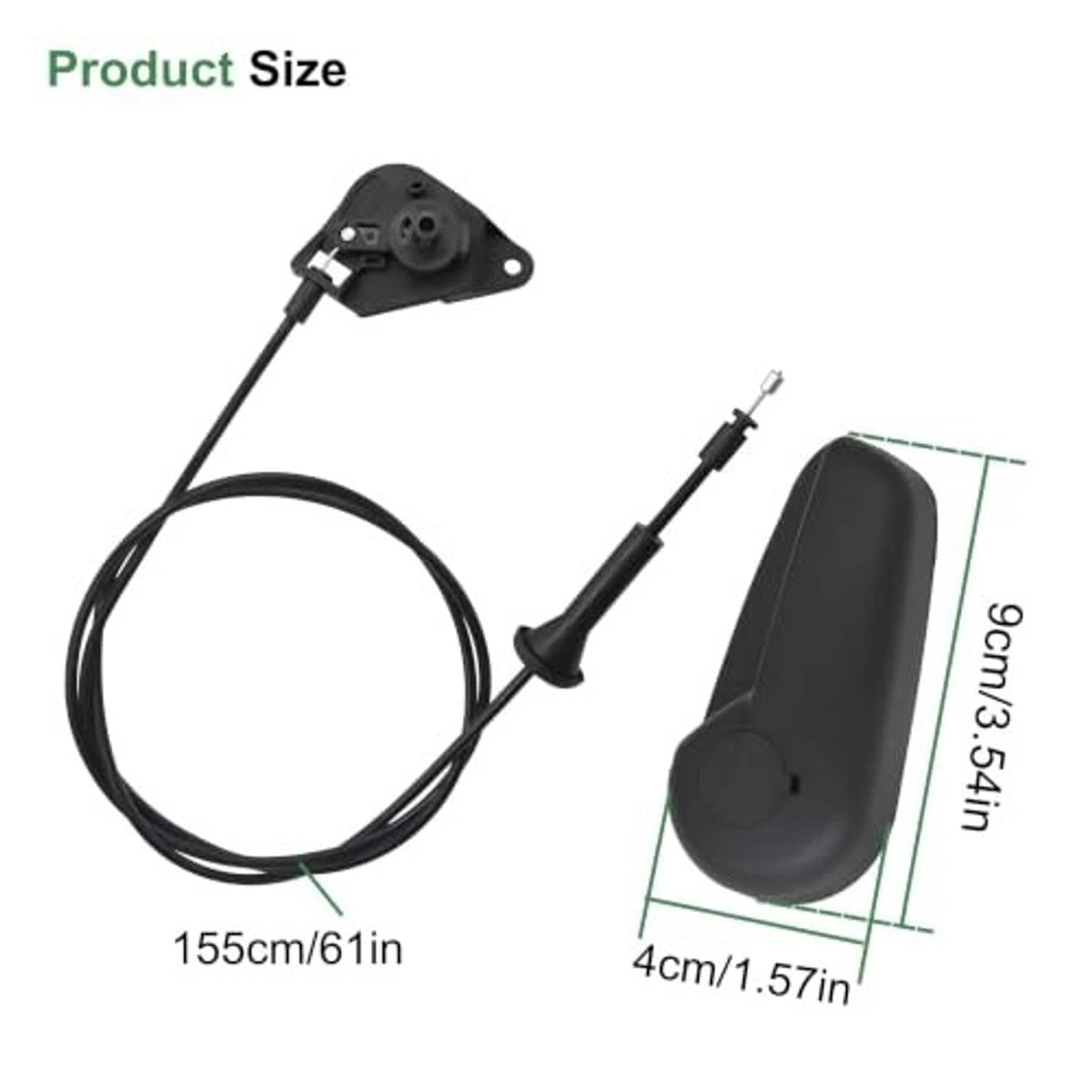 Black hood release cable pull handle assembly, pull cover and 155cm cable length