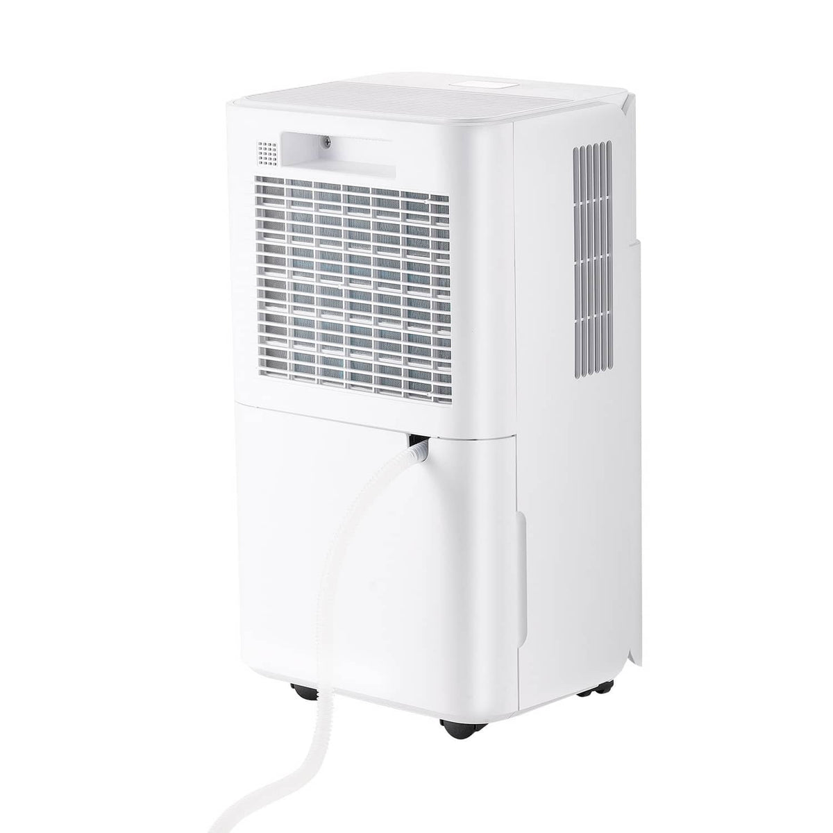 White 30-pint dehumidifier with front air intake and pull-out water tank