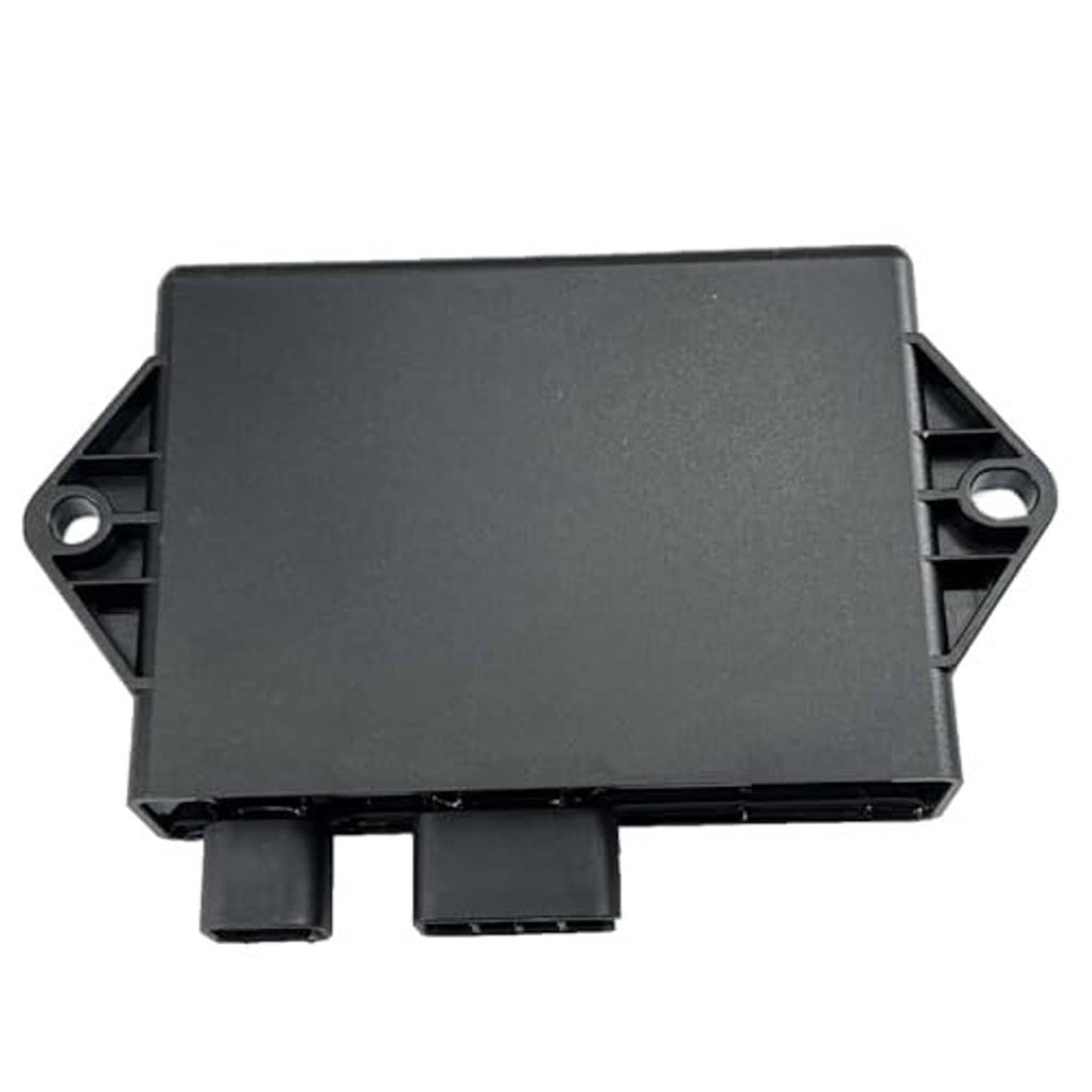 Black CDI ignitor module with bottom connector openings and side mounting tabs.