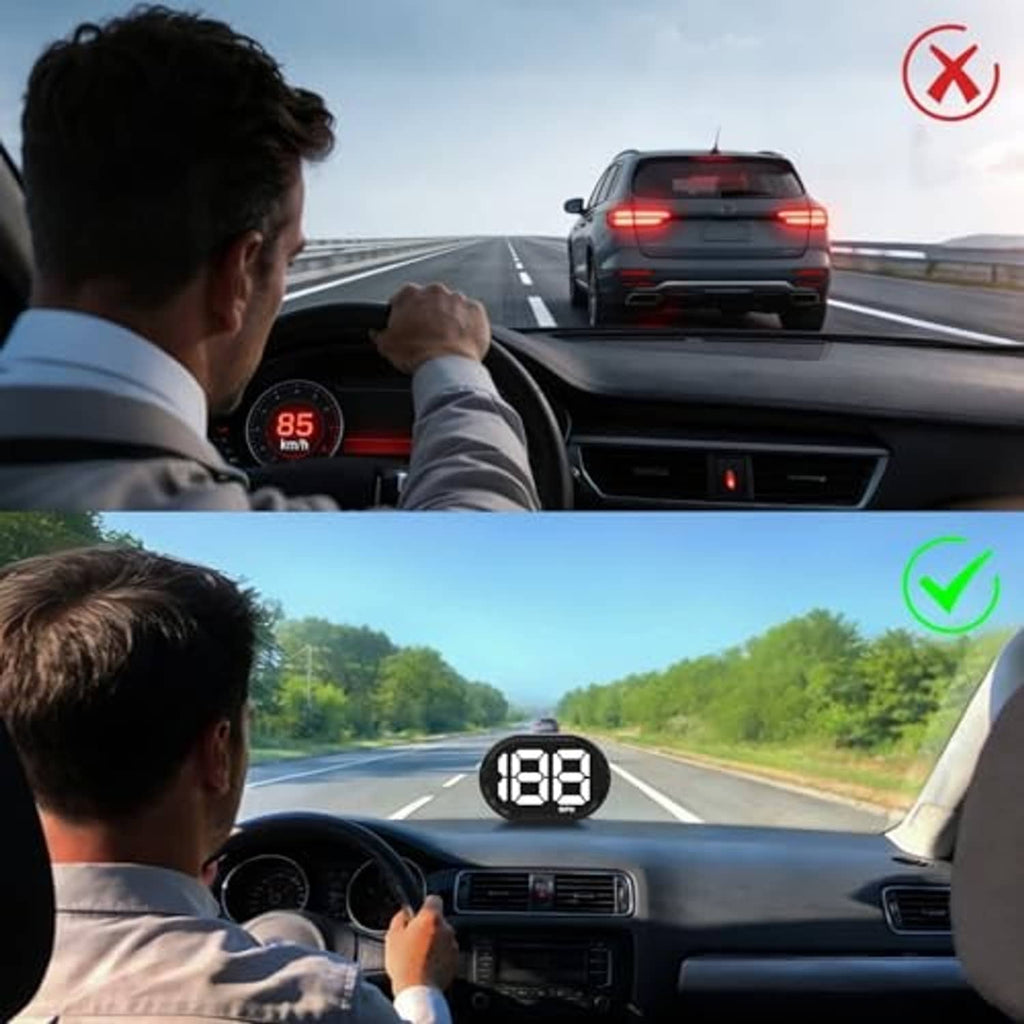 Car dashboard HUD speedometer view with 168 MPH LED digits