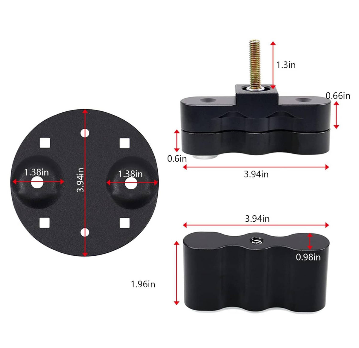 Black pack-mount lock with base plate and labeled size dimensions