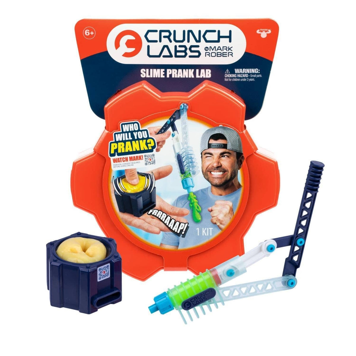 Slime prank lab snot pump building kit with orange case and multicolor launcher pieces