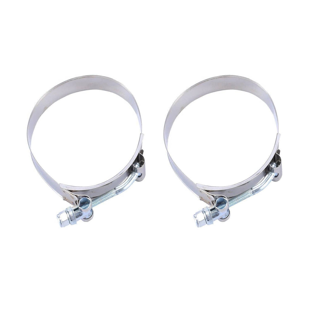 Two stainless steel hose clamps with screw tighten bands