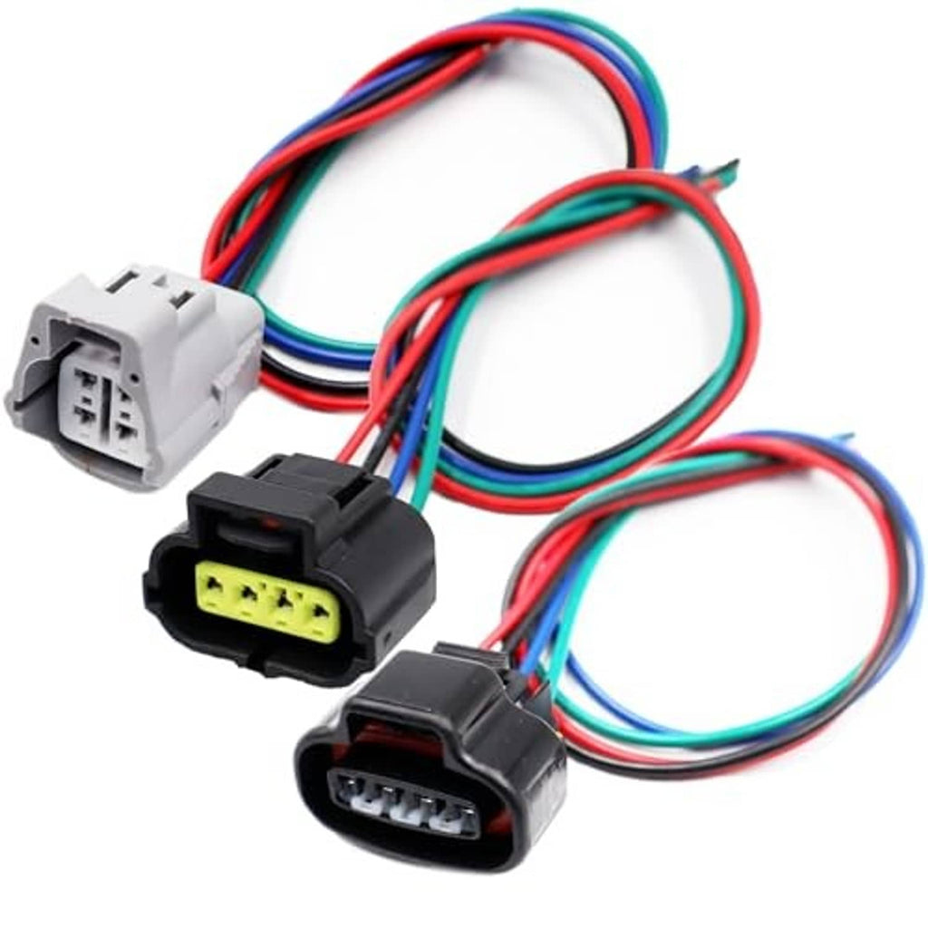 Throttle body wiring connector set with three plug housings and colored wire leads