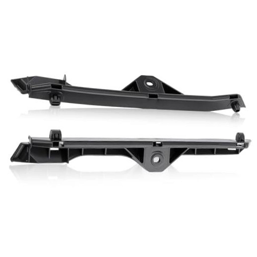 Front bumper retainer bracket, black plastic with mounting hole and retaining clips
