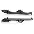 Front bumper retainer bracket, black plastic with mounting hole and retaining clips