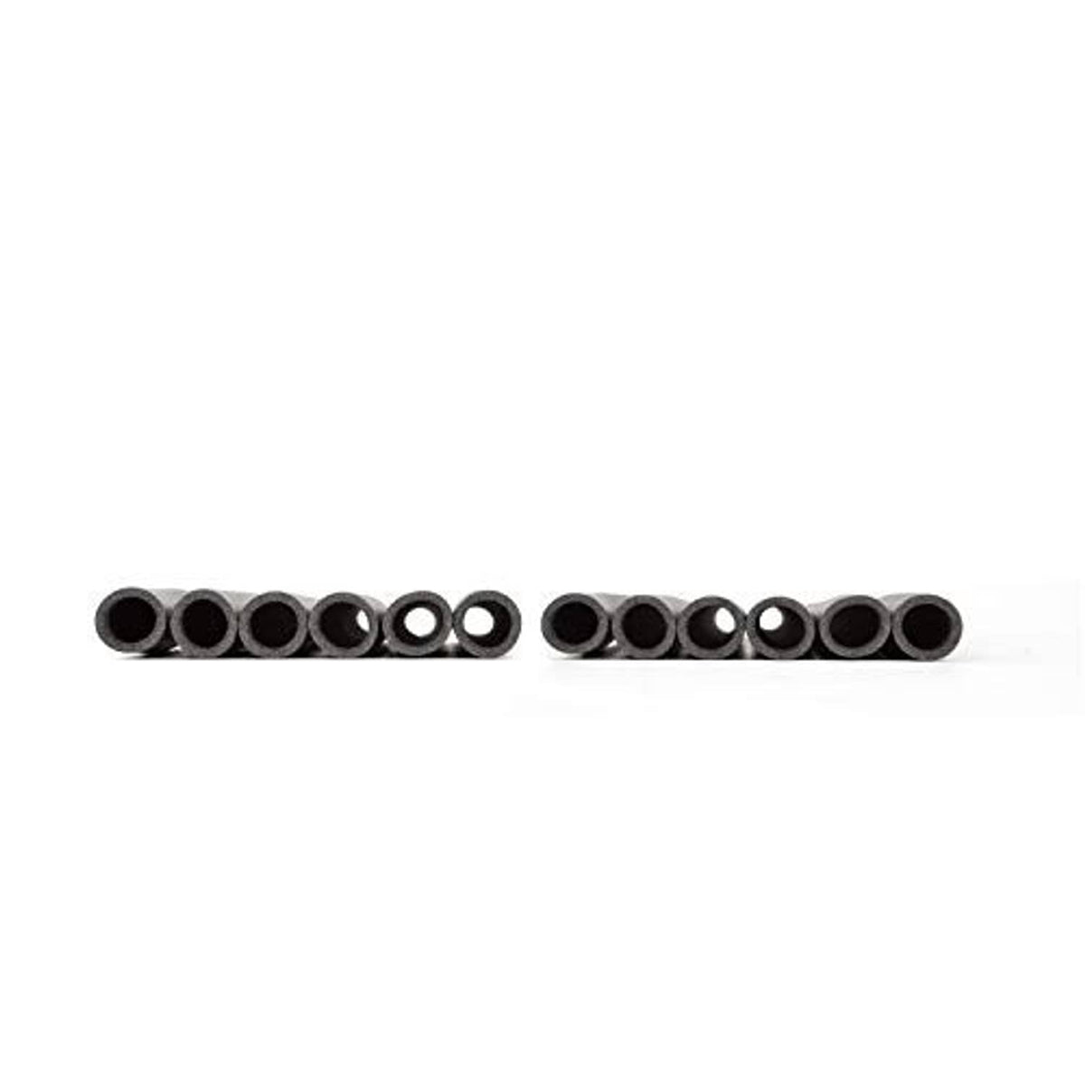 Grey foam enclosure tubes, set of 12, end view with dark hollow cores