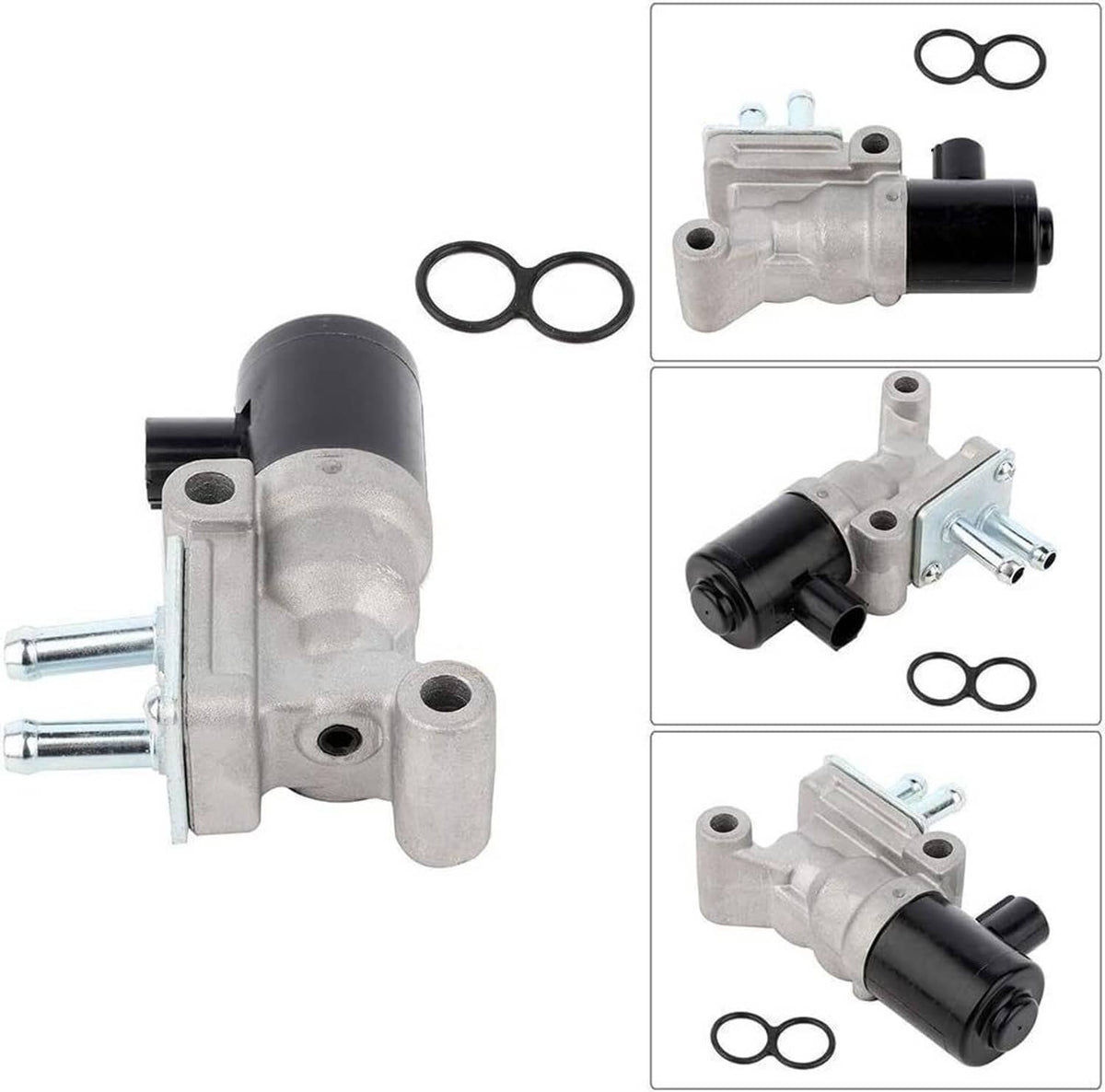 Idle air control valve set with black solenoid housing, metal fittings, and O-rings