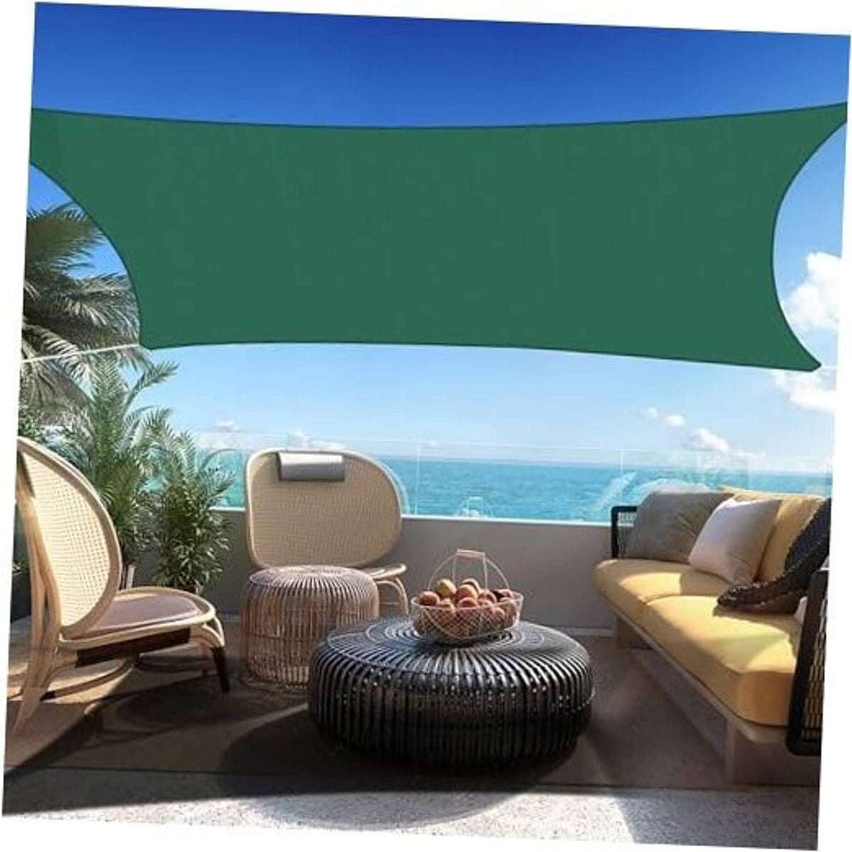 Green rectangle sun shade sail canopy with curved edge hem for outdoor coverage