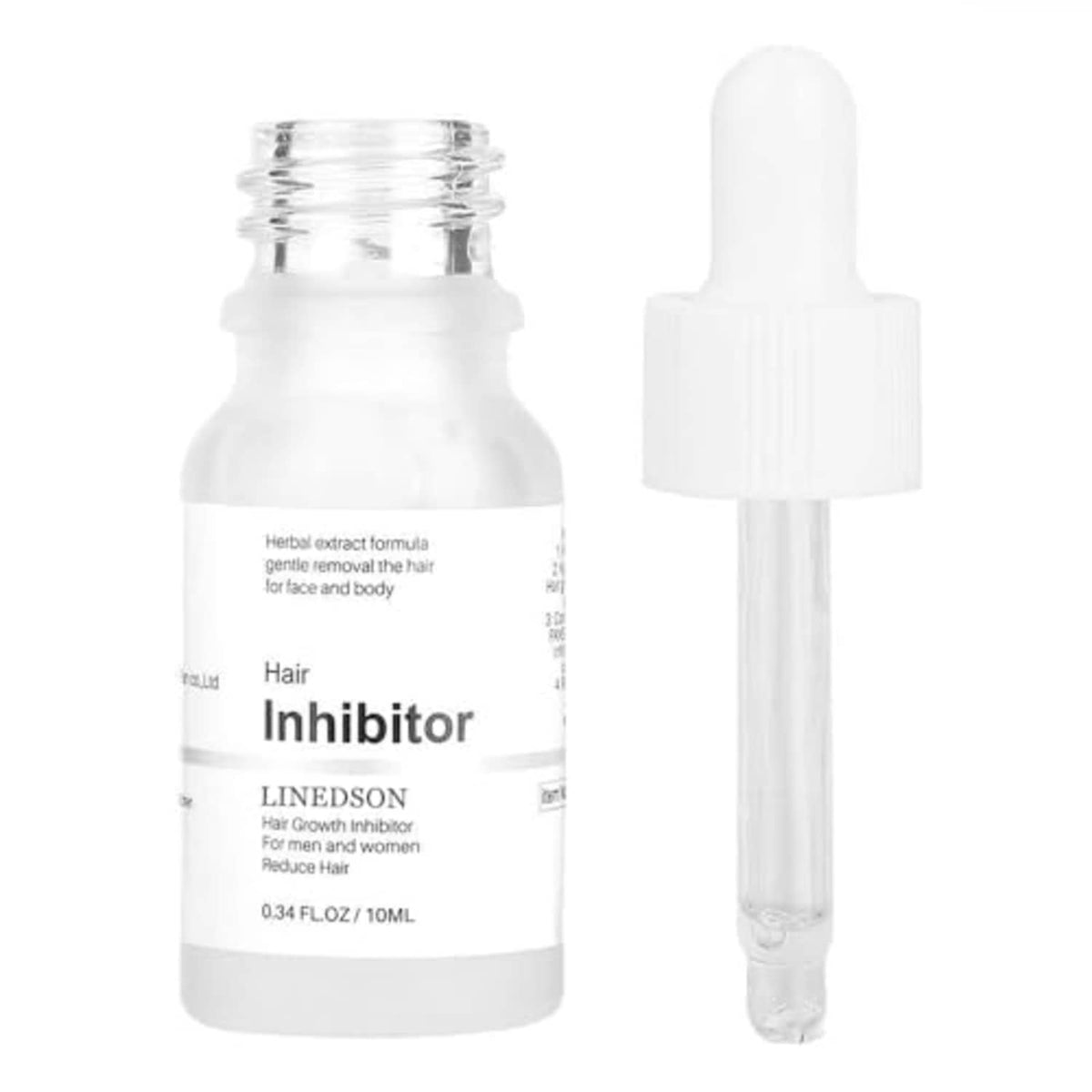 Hair growth inhibitor serum bottle with dropper and clear liquid tube