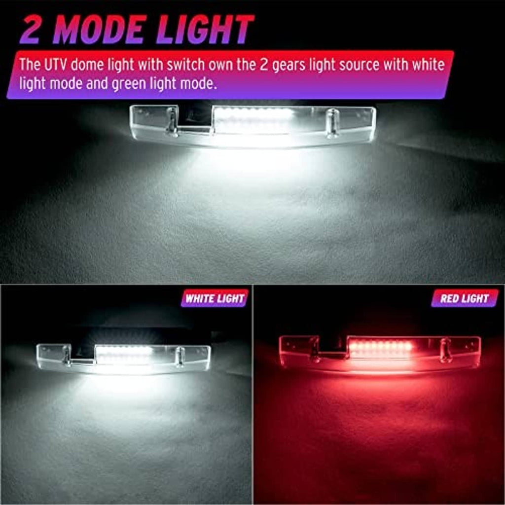 UTV roll bar LED light showing white and red light modes