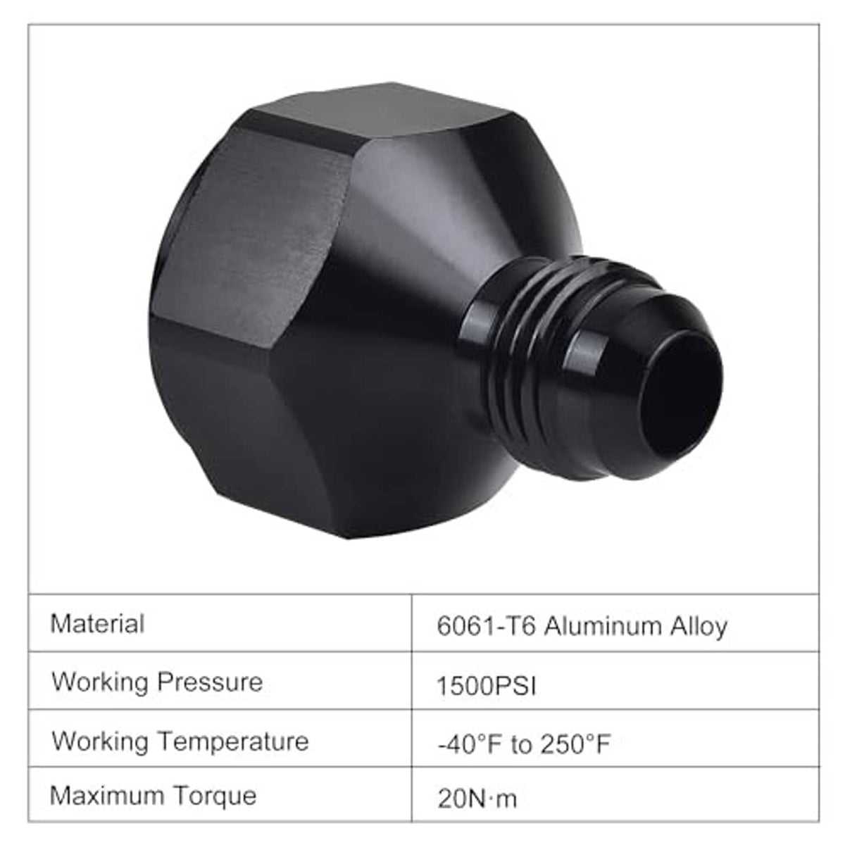 Black 6061-T6 aluminum AN10 to AN8 flare reducer adapter with hex body and threads