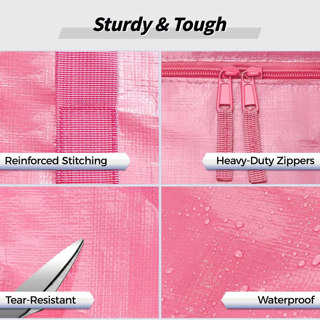 Pink reinforced fabric storage bin with zipper closure and water-resistant finish