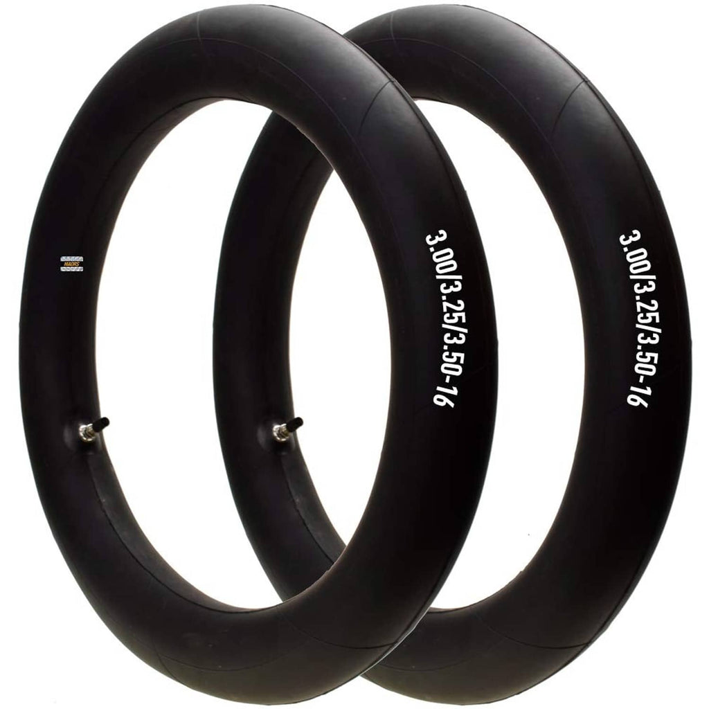 Pair of black 3.00/3.25/3.50-16 dirt bike inner tubes with valves