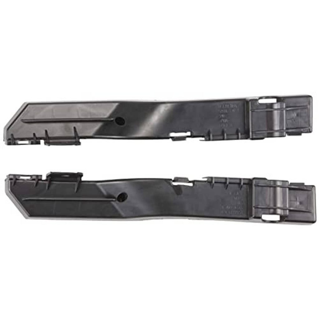 Pair of black front bumper brackets with molded tabs and connector slots