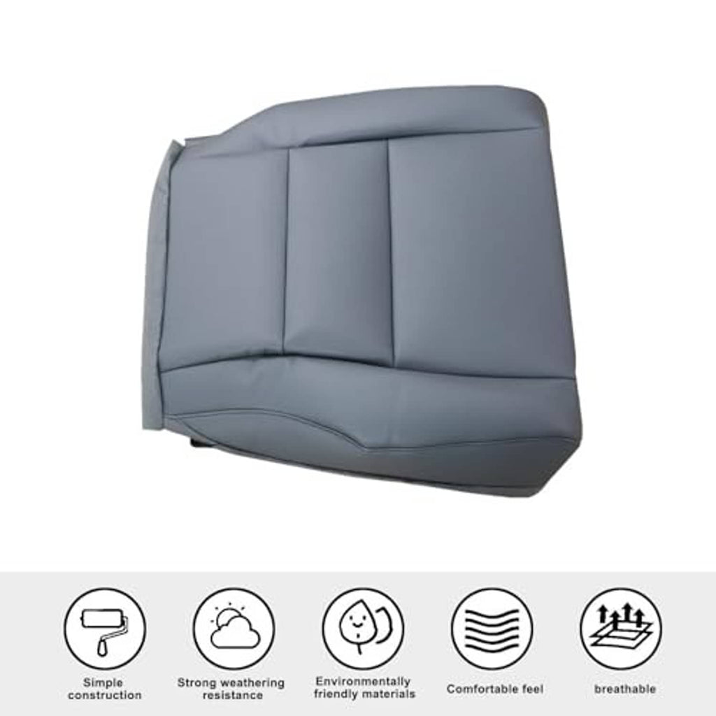 Front driver-side seat cover, dark gray leather-look with side bolster stitching.
