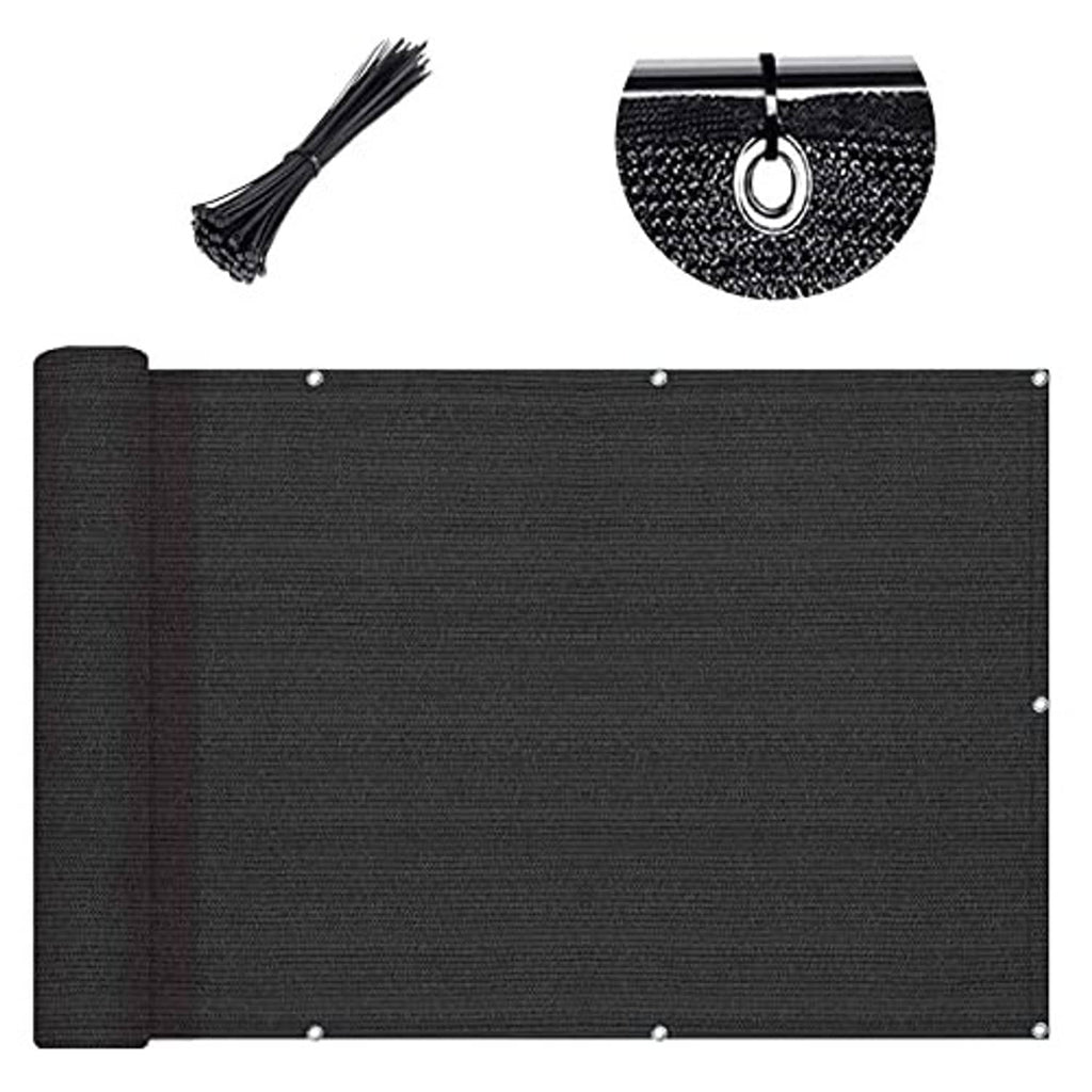 Black balcony privacy screen fabric with grommets and included tie straps