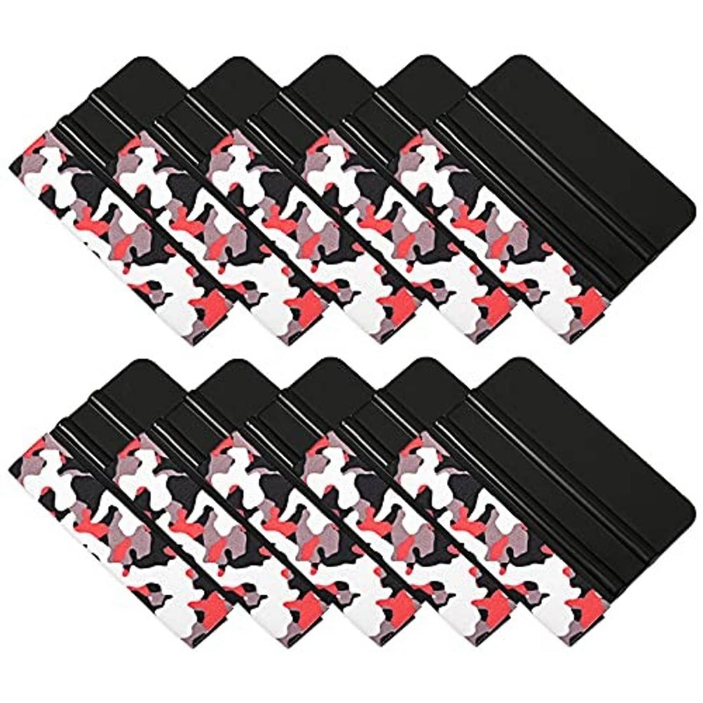Black vinyl squeegee applicators with camo sponge inserts, shown in a line