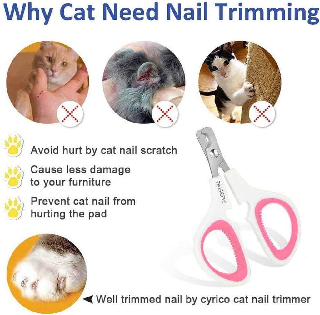Pet nail trimmer with white handles and pink finger loops, curved scissor-style blades