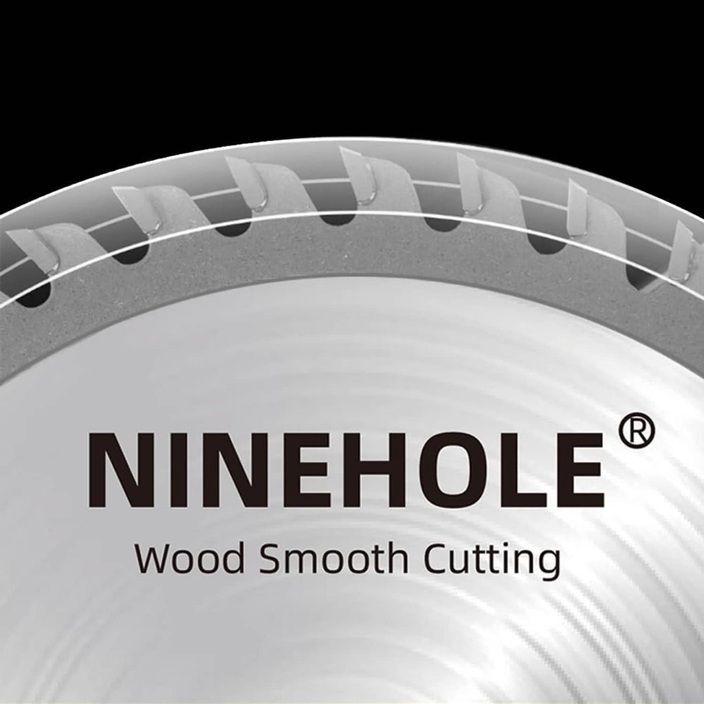 NINEHOLE circular saw blade close-up, wood smooth cutting
