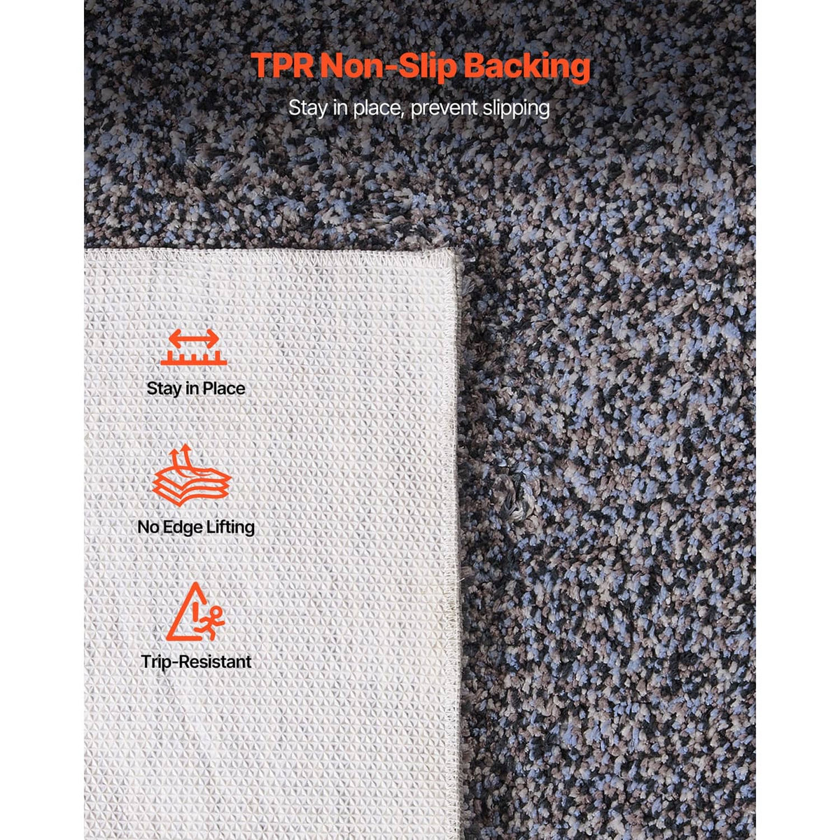 Rug underside with non-slip backing texture, detailed grip pattern