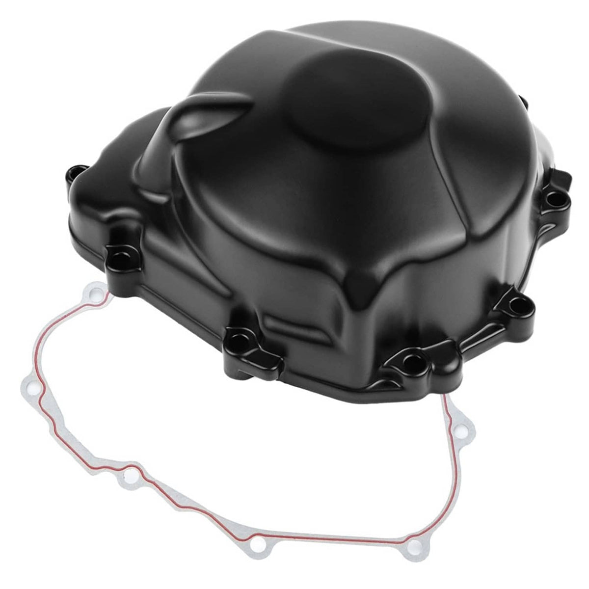 Left engine crankcase stator cover with gasket, black finish