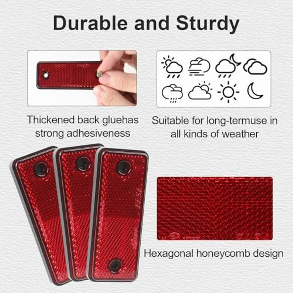 Red rectangular reflectors with hex honeycomb texture and round mounting holes.