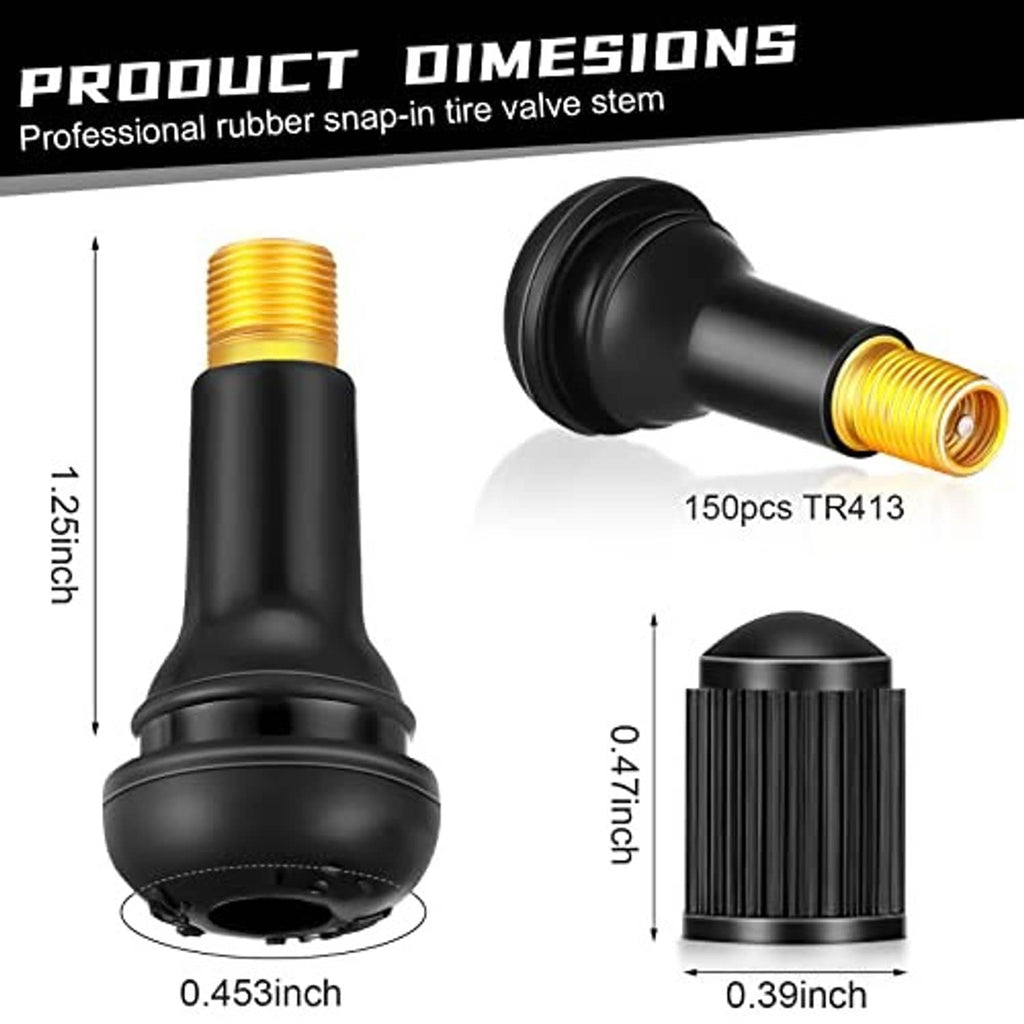 Black snap-in tubeless tire valve stem with gold threaded end, side view