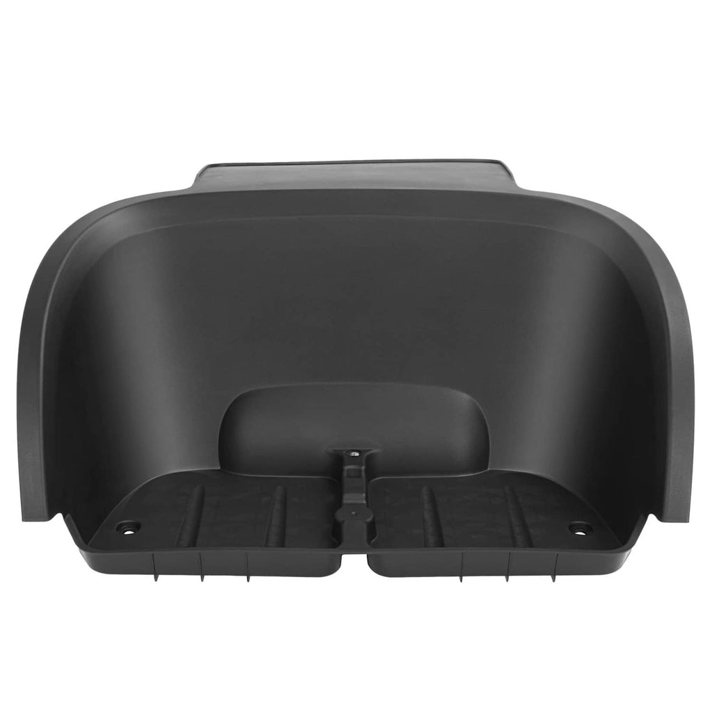 Black plastic golf cart rear bagwell cover with central handle and ribbed bottom