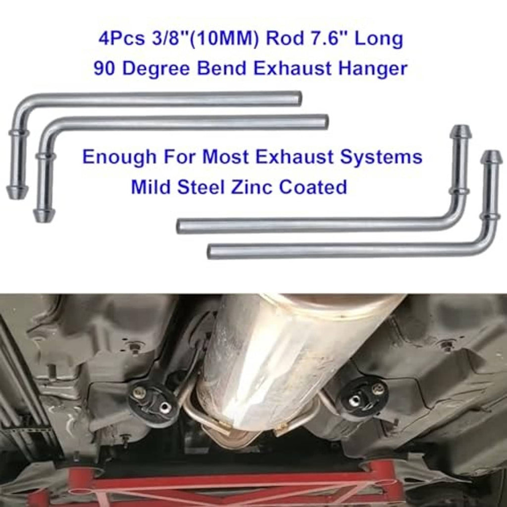 4-pack 90-degree exhaust hanger rods, mild steel zinc-coated, with mounting bracket