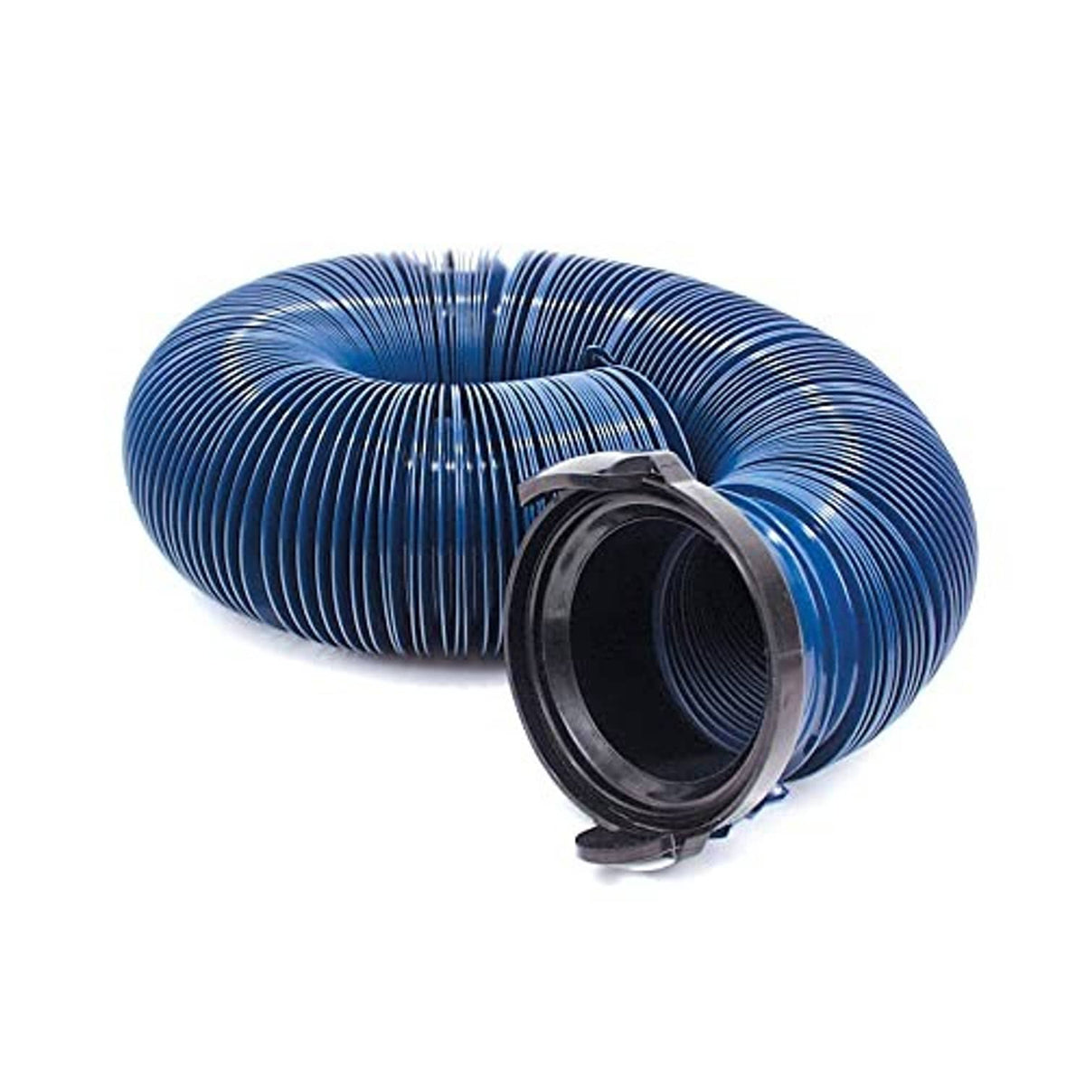 Coiled RV drain hose with 3-inch straight connector