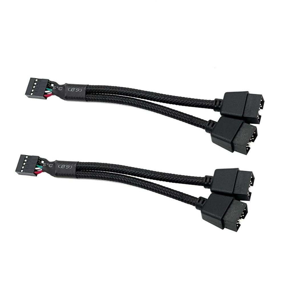 Black braided USB 9-pin splitter cables with two dual 9-pin extension ends
