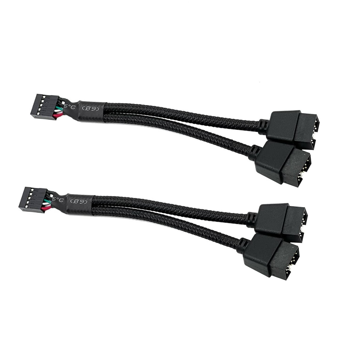 Black braided USB 9-pin splitter cables with two dual 9-pin extension ends