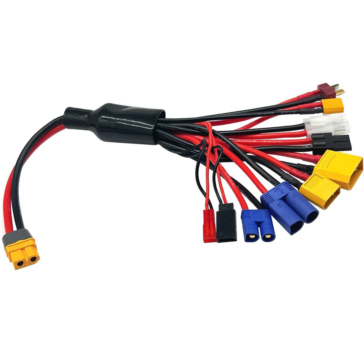RC lipo battery charger adapter wire with black housing and assorted colored connectors