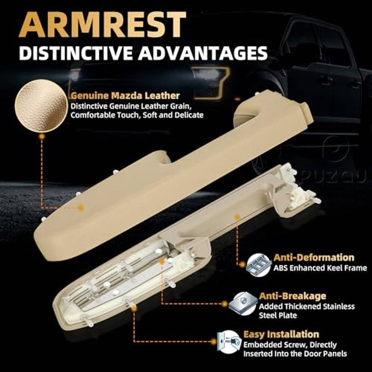 Beige front driver armrest repair bracket with armrest cover
