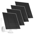Set of four black flexible solar panels on white stands with coiled cable