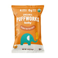 Orange Puffworks baby peanut butter puff snack pouch, 0g added sugar, USDA organic