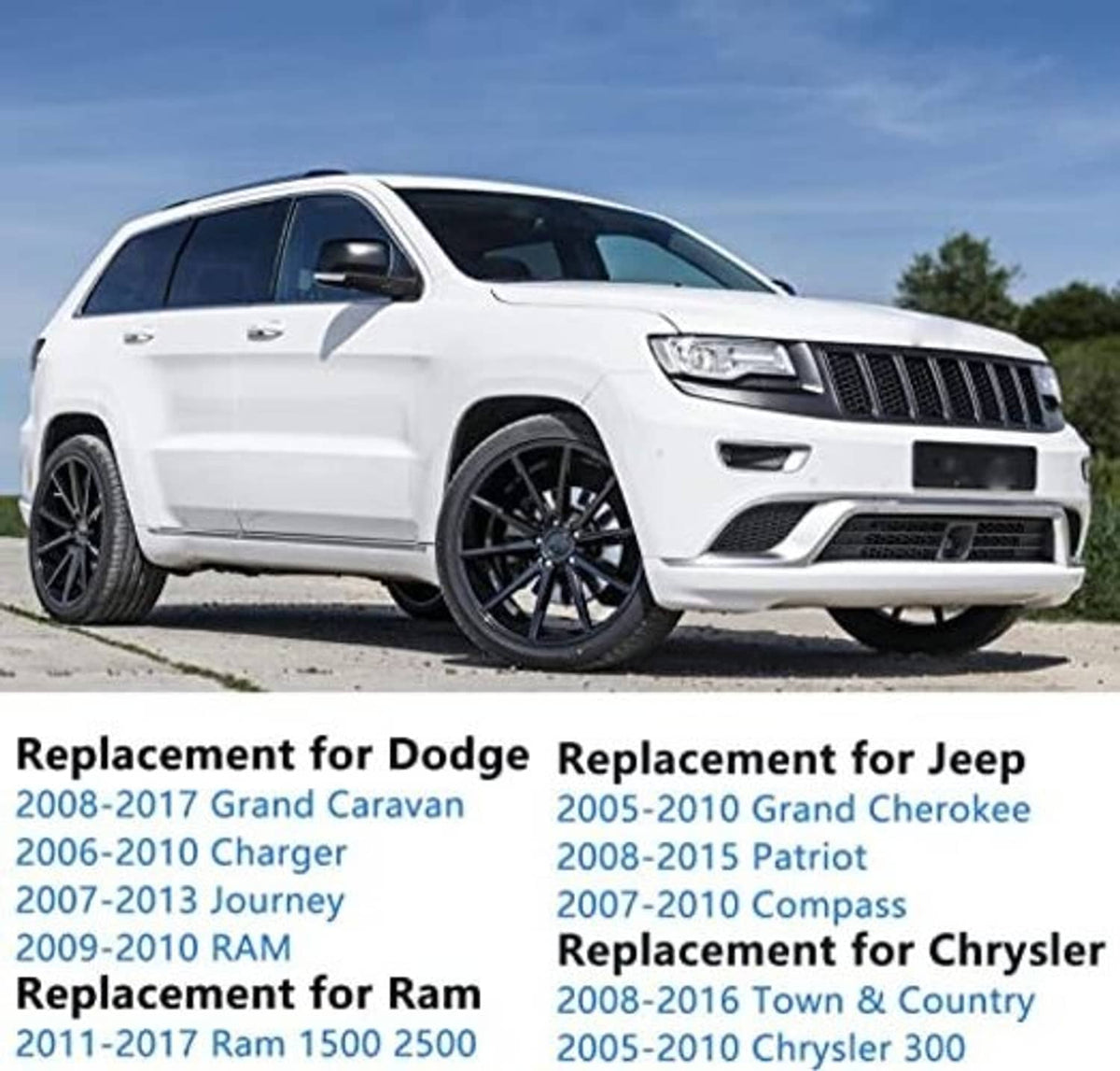 White SUV front view with grille, headlights, and windshield area