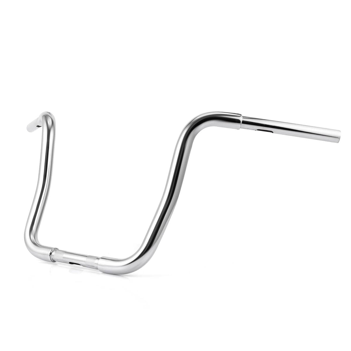 Chrome U-shaped ape hanger motorcycle handlebar with angled grips