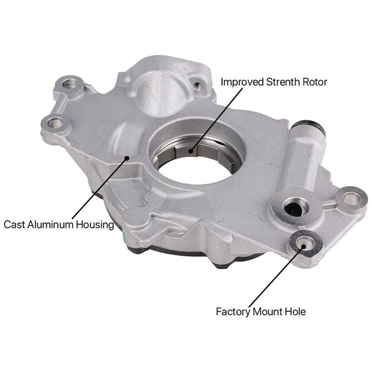 Cast aluminum timing chain housing cover with rotor opening and mounting holes