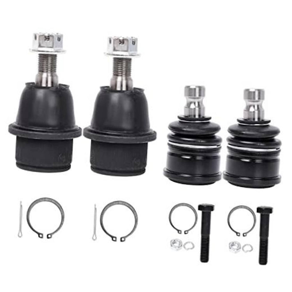 Front ball joint replacement set with black rubber boots, metal studs, and clips
